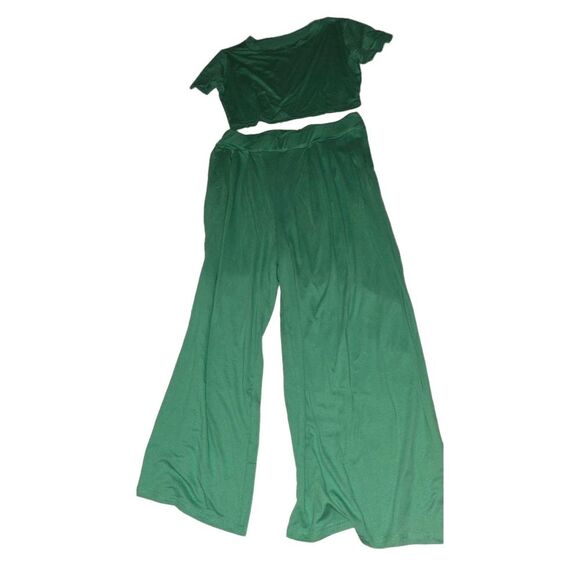 NWT Womens‎ Green Wide Leg Flowy Comfortable Boho Chic Pants - Picture 2 of 5